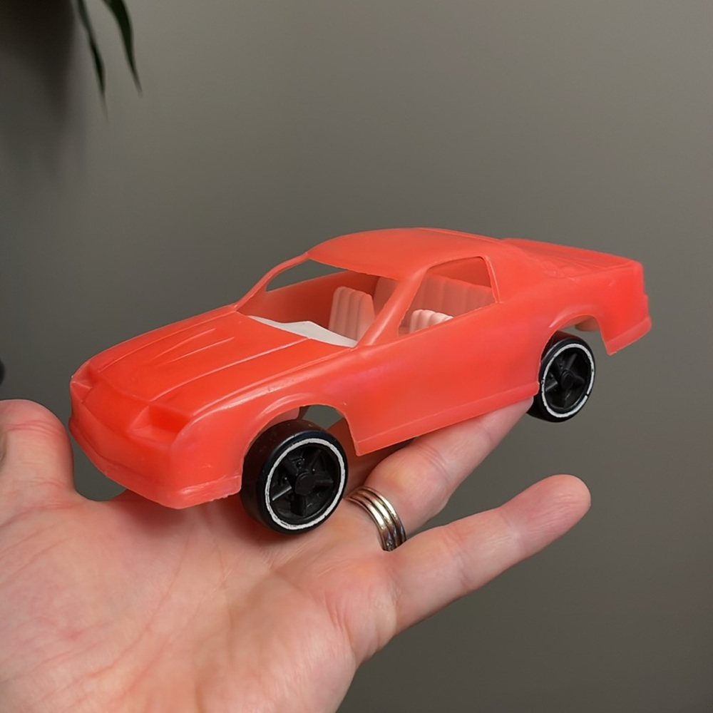 Vintage 1980s Plastic Toy Car Chevrolet Camaro Sports Car Muscle Car Neon Orange